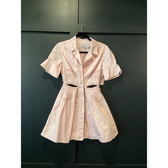 Self Portrait cut out shortsleeve flare mini dress powder pink organic cotton 4 - Picture 2 of 8